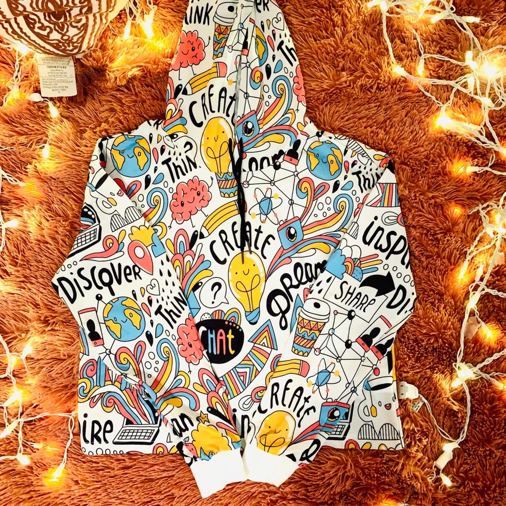 CartoonPrint Multicolor Pullover Drawstring Hoodie
